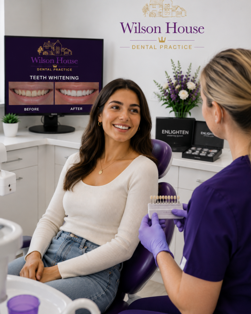 Patient discussing teeth whitening options with a dental team member at Wilson House Dental Practice